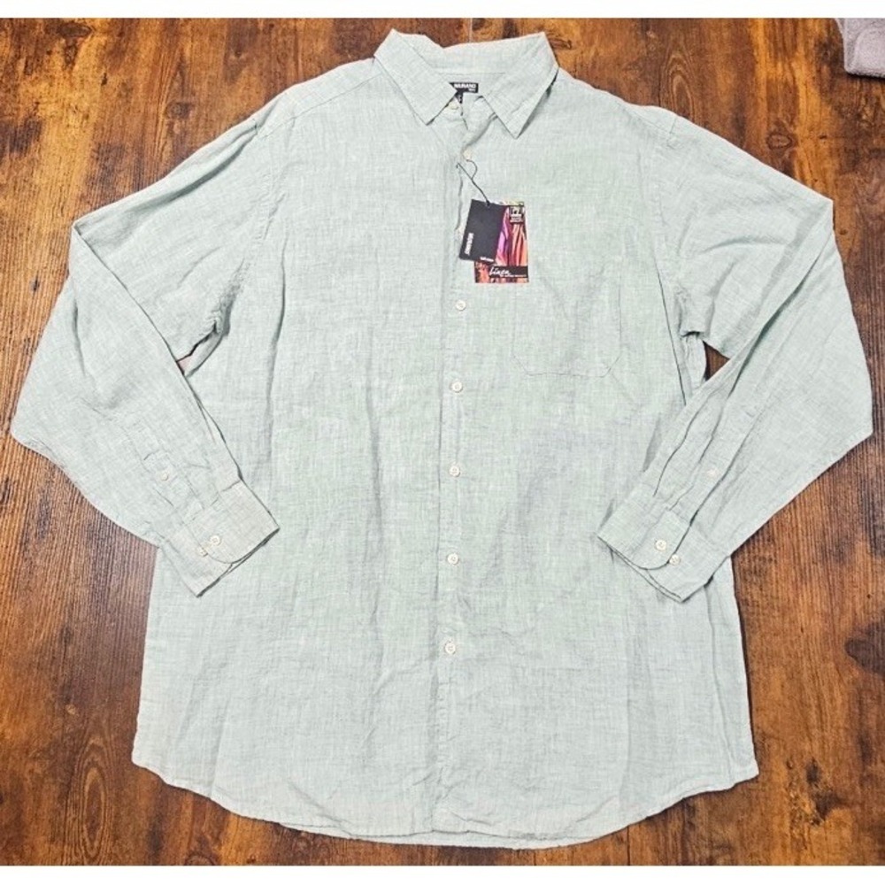 Murano Tall Man Long Sleeve Baird McNutt Linen Light Green Shirt 2XT